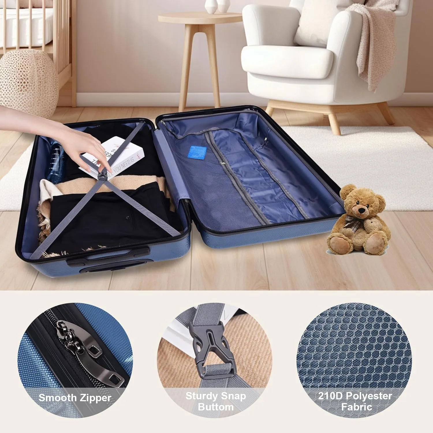 20 Inch Carry on Luggage,Hardshell Suitcase with Spinner Wheels,22x14x9 Carry on Luggage for Women,Dark Blue