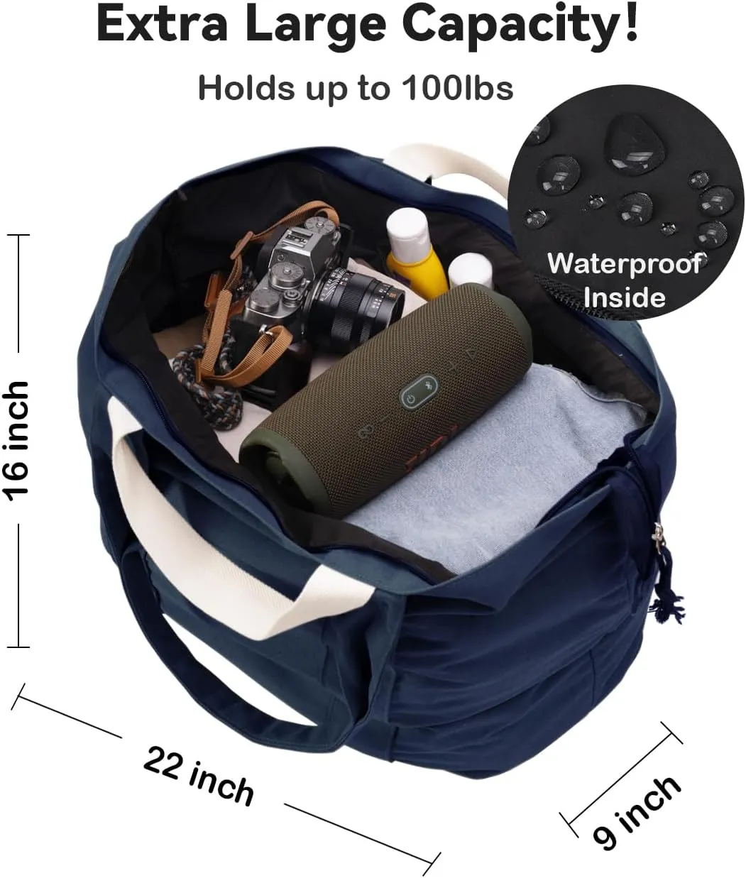 22'' 50L Large Canvas Bag, Extra Large Tote Bag for Women, Overnight Bags for Travel