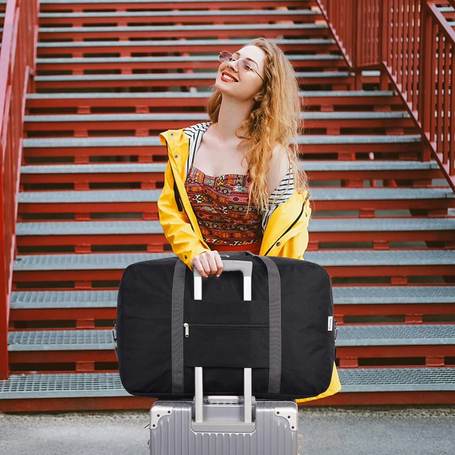 24 inch Large Duffel Bag for Travel Foldable Duffle Bag for Camping Luggage Bag Women and Men 60L (Black)