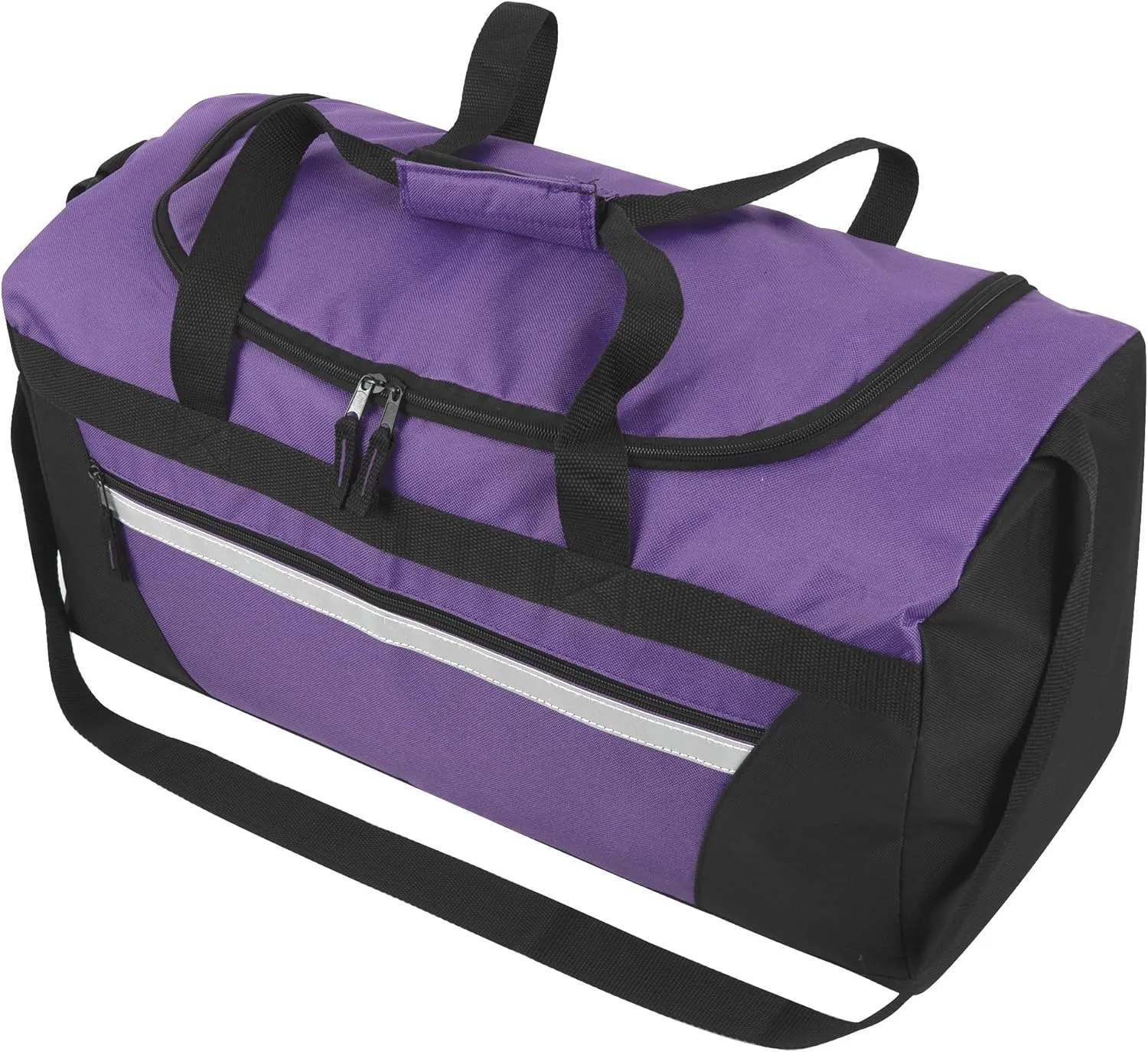 24 Pack Reflective Duffle Bags Bulk for Homeless Adults, Gym, Foster Kids Bulk Duffel Bags Wholesale (Purple Pack)