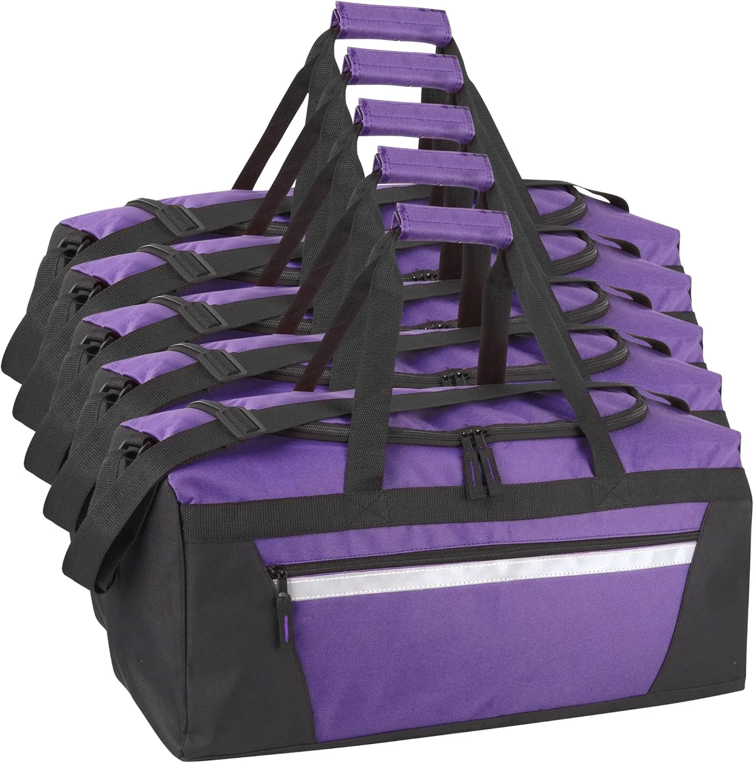 24 Pack Reflective Duffle Bags Bulk for Homeless Adults, Gym, Foster Kids Bulk Duffel Bags Wholesale (Purple Pack)