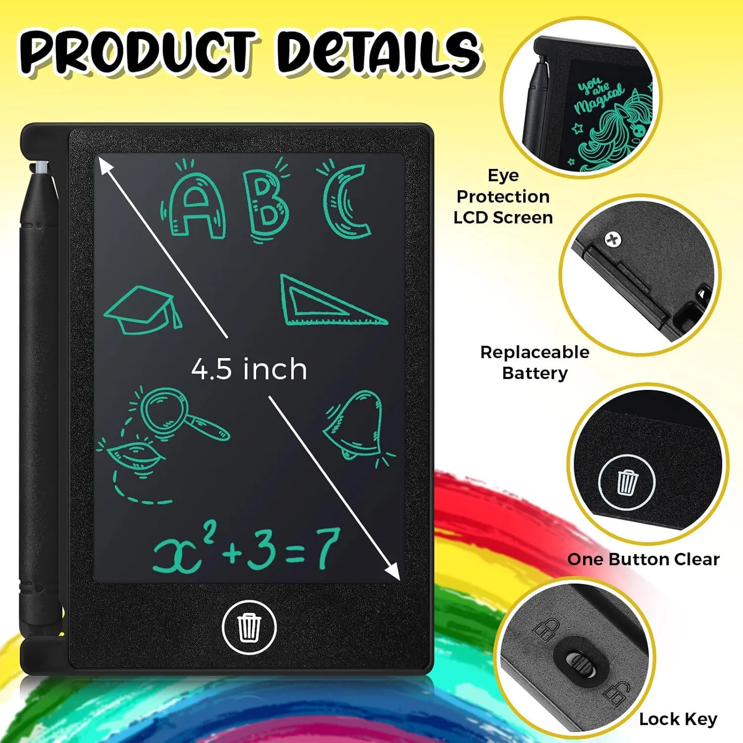 24 Pieces LCD Writing Tablet Bulk Kids Mini Drawing Pad 4.5 Inch Electronic Doodle Board Kids Party Favor Classroom Gift(Black Frame)