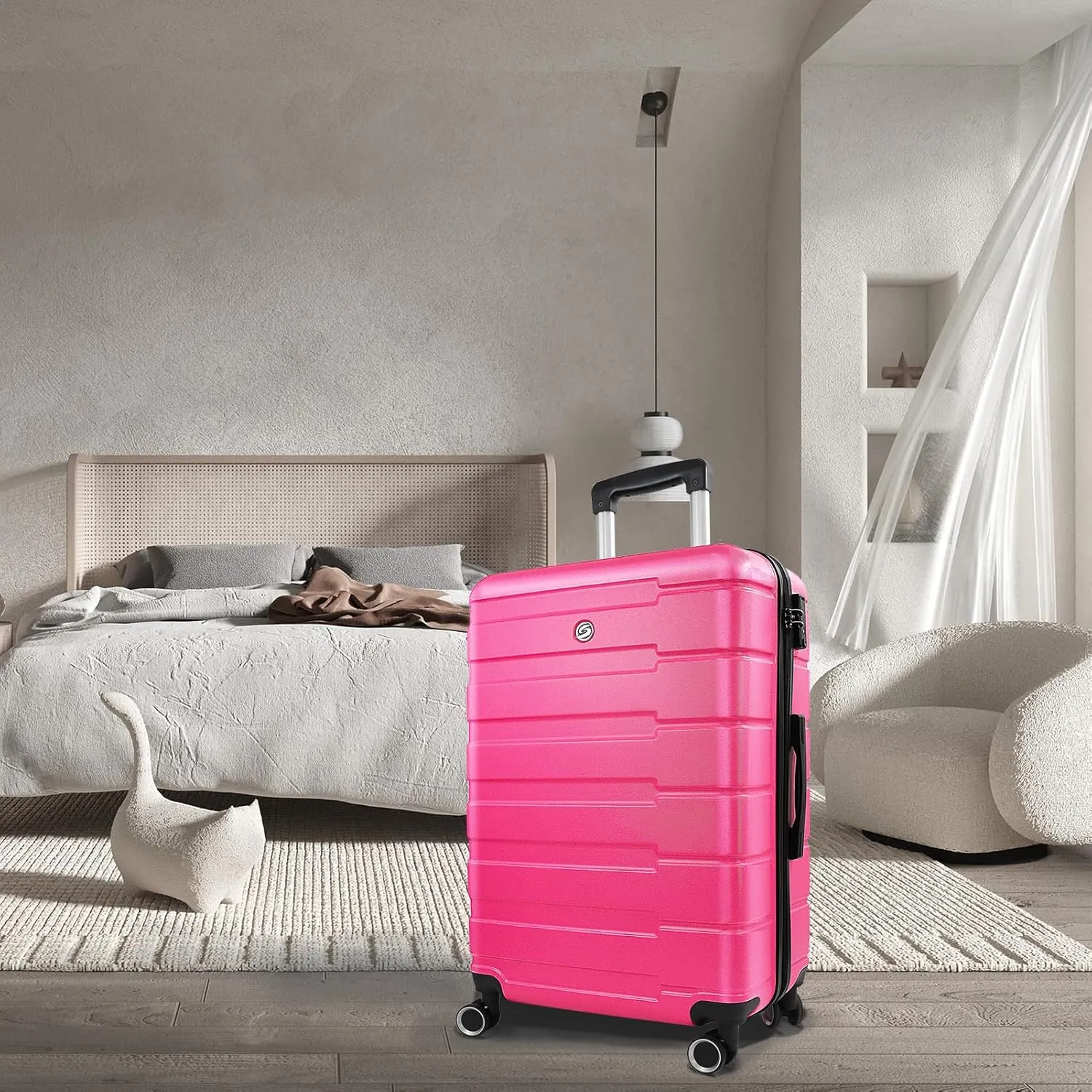 24" Hard Shell Luggage with Spinner Wheels,Lightweight Travel Suitcase for Women,Checked-Medium Luggage 24-Inch,Rose Red