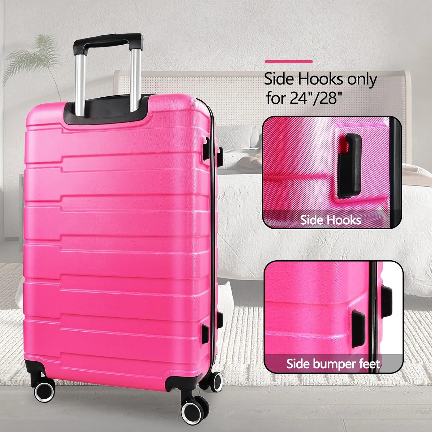 24" Hard Shell Luggage with Spinner Wheels,Lightweight Travel Suitcase for Women,Checked-Medium Luggage 24-Inch,Rose Red