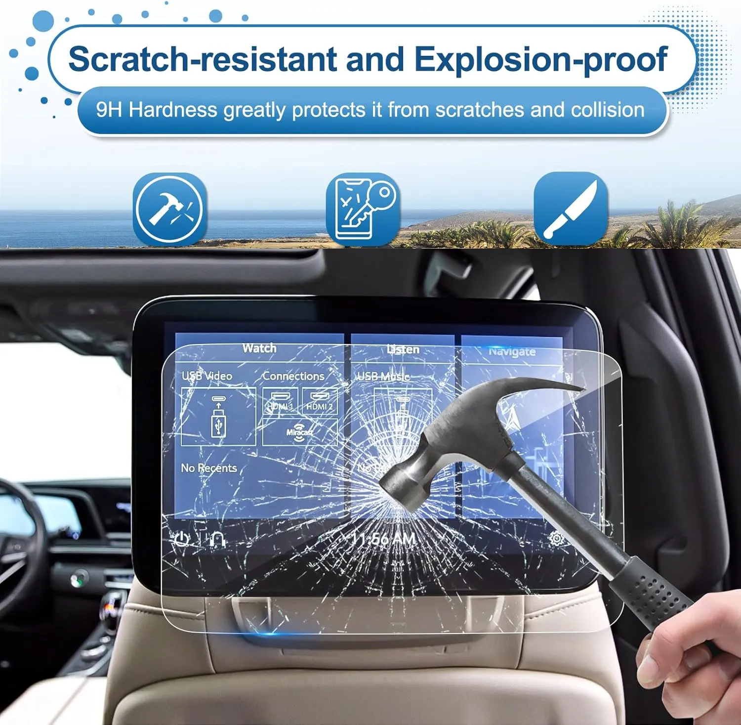 (2Pack) 2021-2024 2025 Escalade Screen Protector for Cadillac Escalade Rear-seat 12.6-inch Touch Screen, 9H Tempered Glass 2023 2024 2025 Escalade V Accessories HD Transparent 12.6"