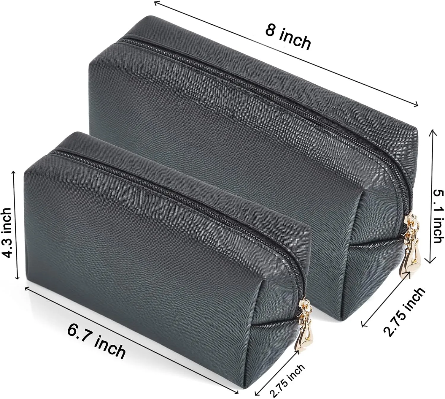 2pcc set PU Leather Cosmetic Bag for Women Minimalism Makeup Bag for Daily Use Portable Storage Purse Small Neat Cosmetic Pouch Water-resistant Toiletry Bag for Travel (Black)