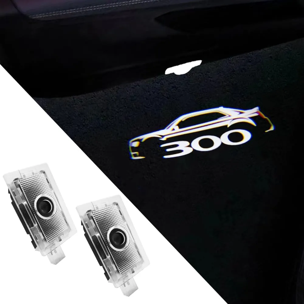 2PCS LED Car Door Logo Projector Lights Compatible with 300 300C 300S 2005-present Ghost Shadow Light Laser Courtesy Step Lights Puddle Lamp Accessories (300 line)