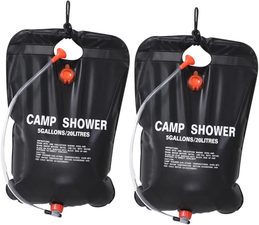 2Pcs Portable Solar Shower Bag Outdoor Camp Shower for Camping Hiking and Beach Use Lightweight Space Saving Design for Easy Carrying and Storage