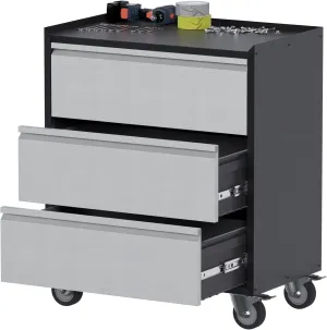 3 Drawer Garage Storage Cabinet on Wheels, Small Metal Tool Cabinet with Drawers, Tool Chest for Home, Office, Workshop, Utility Room, Assembly Required, Black/Gray