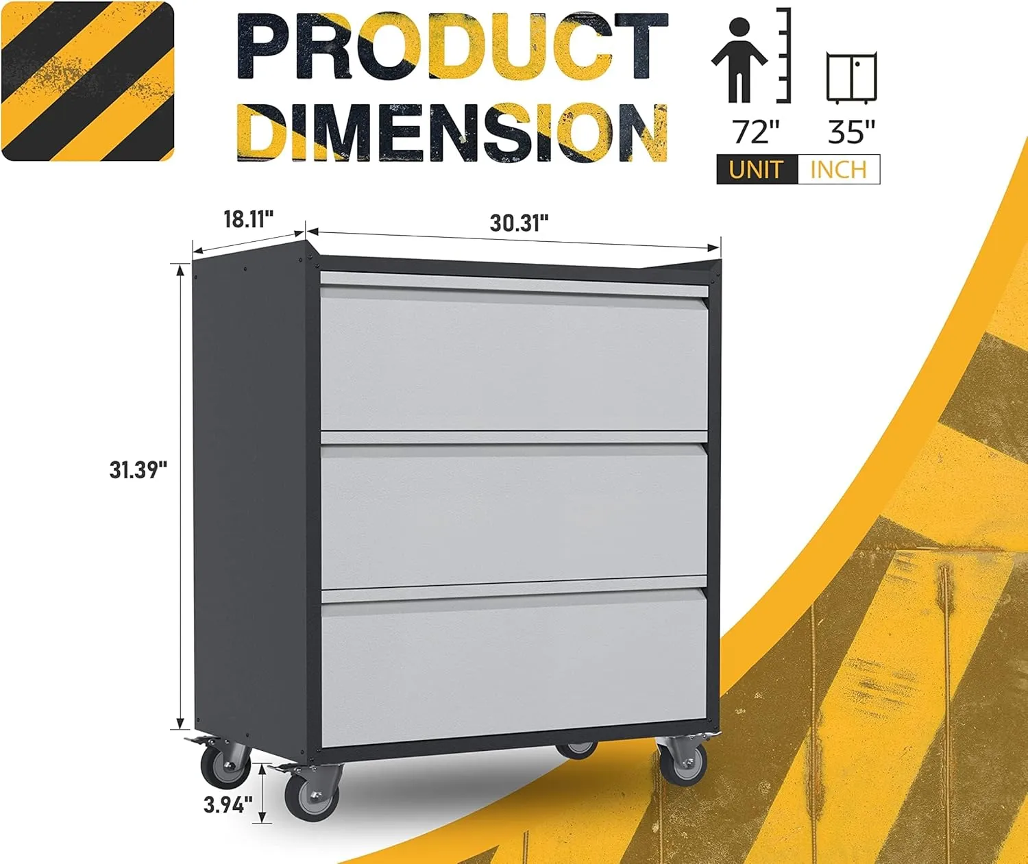 3 Drawer Garage Storage Cabinet on Wheels, Small Metal Tool Cabinet with Drawers, Tool Chest for Home, Office, Workshop, Utility Room, Assembly Required, Black/Gray