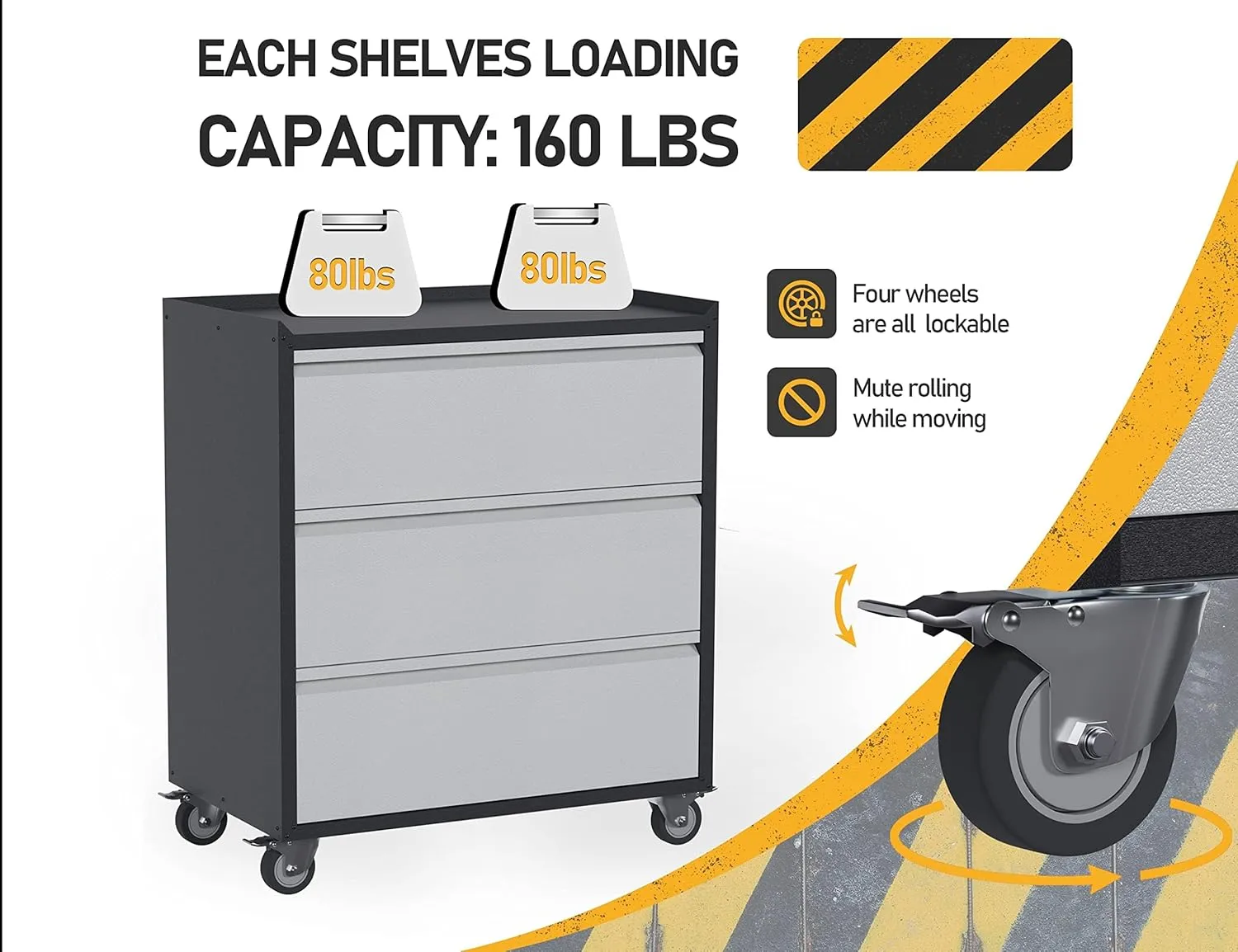 3 Drawer Garage Storage Cabinet on Wheels, Small Metal Tool Cabinet with Drawers, Tool Chest for Home, Office, Workshop, Utility Room, Assembly Required, Black/Gray
