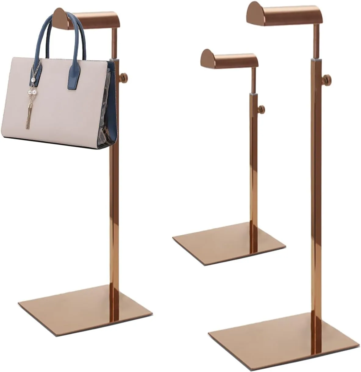 3 Pack Handbag Rack Stainless Steel - Adjustable Height Purse Display Stands for Retail, Boutiques, or Home Use (Golden)