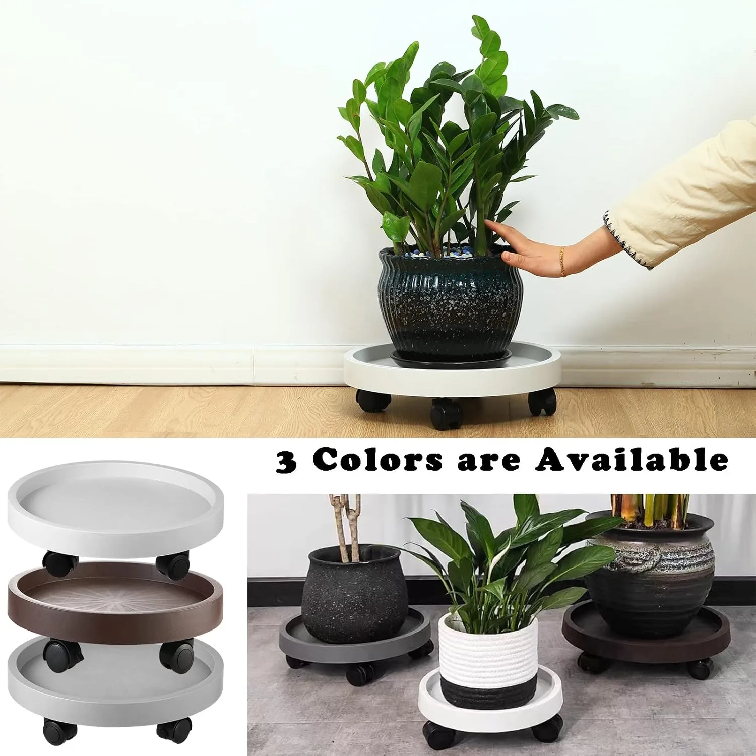 3 Pack Plant Caddy with Wheels Rolling Plant Stand with Wheels 13 Inch Plant Dolly Heavy Duty Large Potted Plant Mover with Casters for Indoor and Outdoor, White