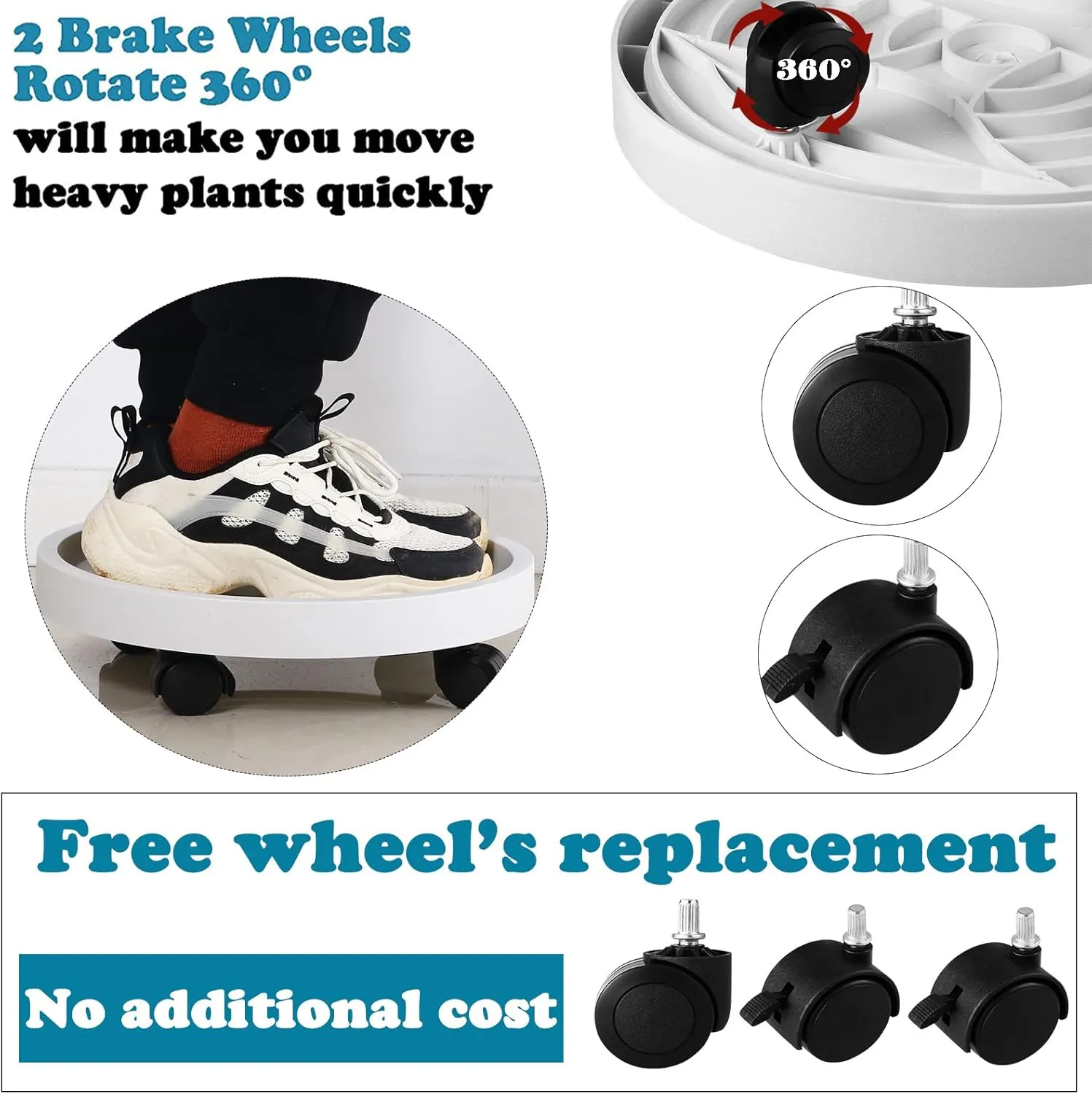 3 Pack Plant Caddy with Wheels Rolling Plant Stand with Wheels 13 Inch Plant Dolly Heavy Duty Large Potted Plant Mover with Casters for Indoor and Outdoor, White