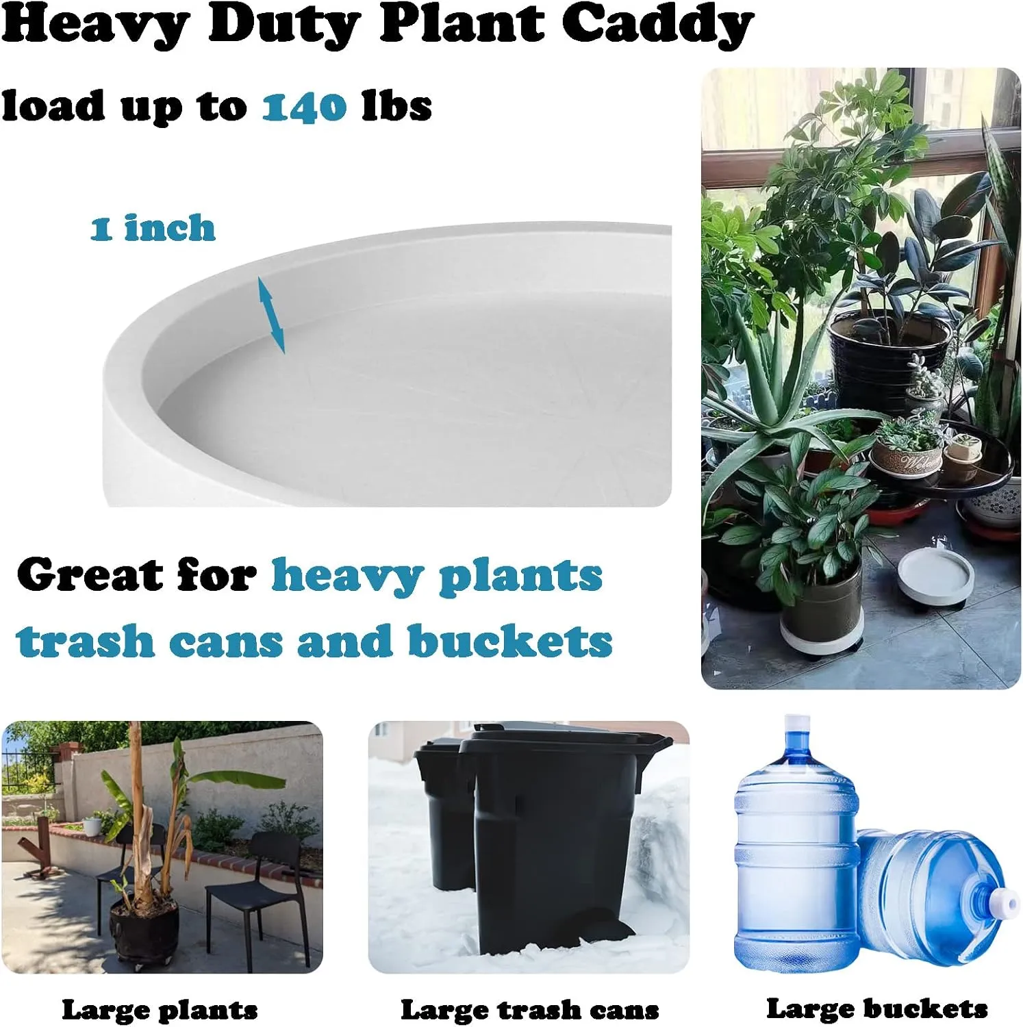 3 Pack Plant Caddy with Wheels Rolling Plant Stand with Wheels 13 Inch Plant Dolly Heavy Duty Large Potted Plant Mover with Casters for Indoor and Outdoor, White