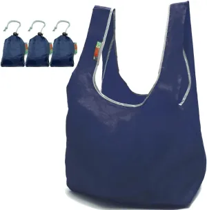 3 Pack Super Strong Ripstop Nylon Foldable Reusable Bag Grocery Shopping Tote Bag with Built-in Pouch