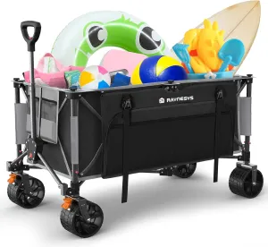 300L Collapsible Wagons Cart with Wheels Foldable, 440lbs Heavy Duty Folding Wagon, Upgraded Effortless Elegance, Foldable Wagon for Sports Beach Grocery Camping, Black & Gray