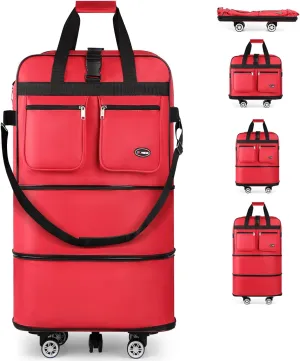 30''36''40''Rolling Duffle Bag with Wheels,Expandable Duffle Bag for Travel for Men Women,Foldable#36''Red