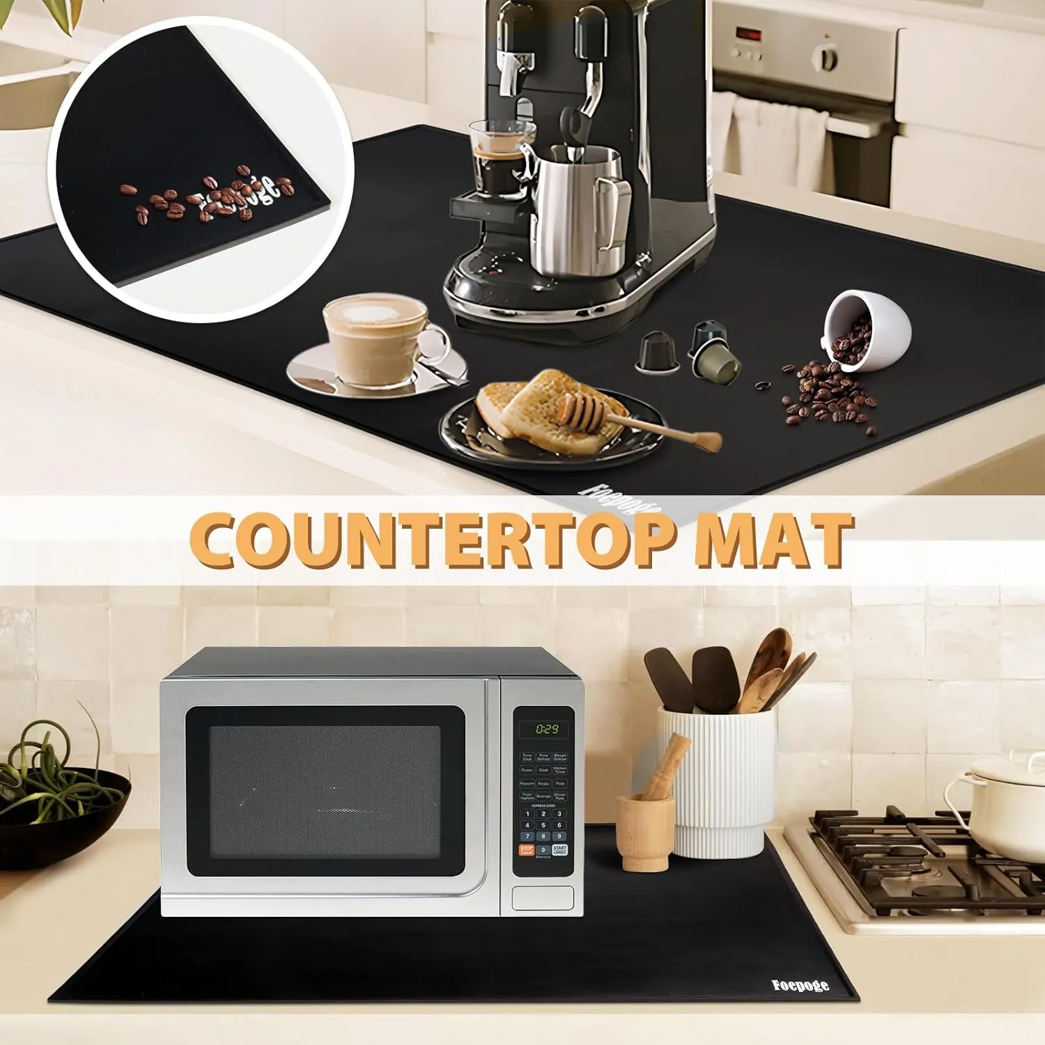 31.5 x 23.6 x 0.06 Inches Extra Thick Silicone Mat with Lip 0.22" Raised Edge for Resin, Large Silicon Matt for Kitchen Counter Heat Resistant, Silicone Craft Mat for Table Placemat by Foepoge(Black)