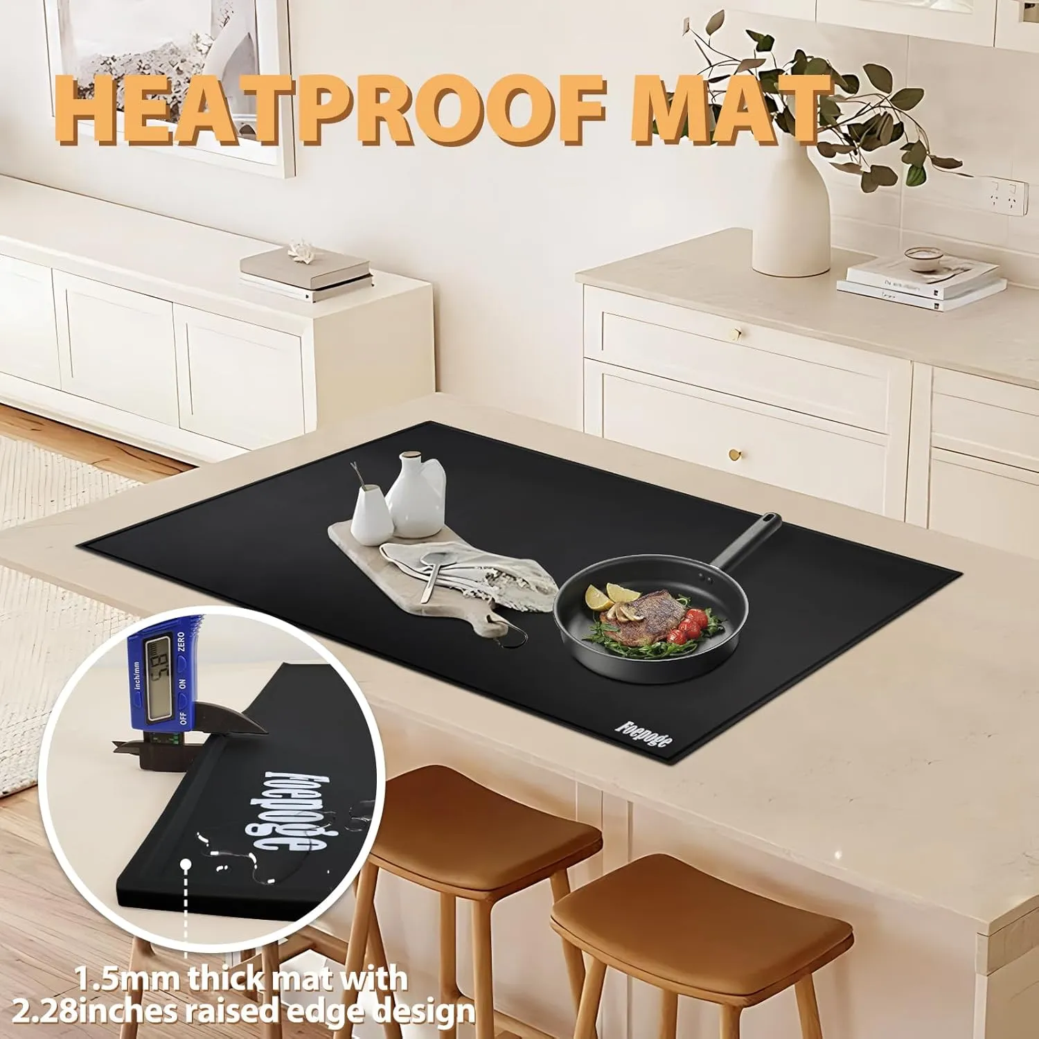 31.5 x 23.6 x 0.06 Inches Extra Thick Silicone Mat with Lip 0.22" Raised Edge for Resin, Large Silicon Matt for Kitchen Counter Heat Resistant, Silicone Craft Mat for Table Placemat by Foepoge(Black)
