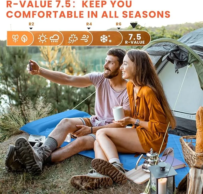 3.2" Ultra Thick Self Inflating Sleeping Pad, Fast Inflating Camping Mattress with Memory Foam, Camping Mat with Pillow & Pump Sack, 4 Season Insulated Sleeping Pad for Camping, Tent