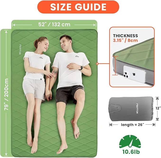 3.2" Ultra Thick Self Inflating Sleeping Pad, Fast Inflating Camping Mattress with Memory Foam, Camping Mat with Pillow & Pump Sack, 4 Season Insulated Sleeping Pad for Camping, Tent