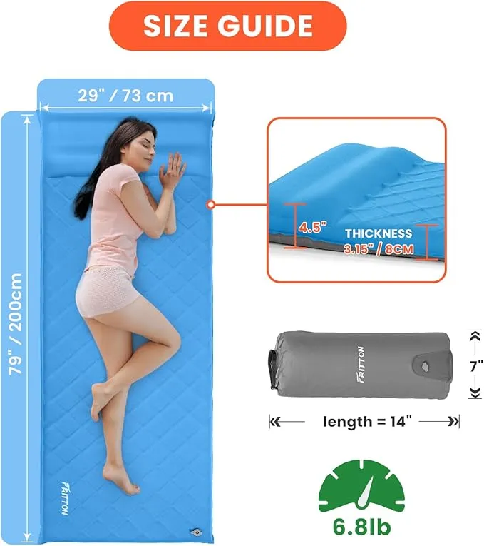 3.2" Ultra Thick Self Inflating Sleeping Pad, Fast Inflating Camping Mattress with Memory Foam, Camping Mat with Pillow & Pump Sack, 4 Season Insulated Sleeping Pad for Camping, Tent