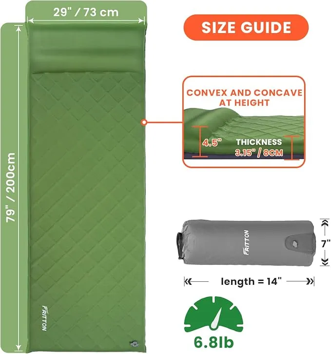3.2" Ultra Thick Self Inflating Sleeping Pad, Fast Inflating Camping Mattress with Memory Foam, Camping Mat with Pillow & Pump Sack, 4 Season Insulated Sleeping Pad for Camping, Tent