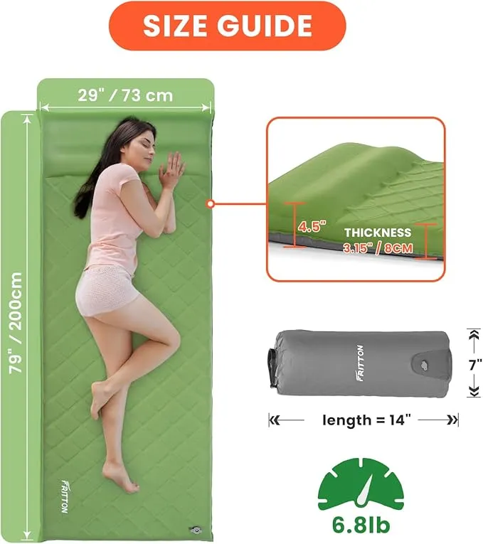 3.2" Ultra Thick Self Inflating Sleeping Pad, Fast Inflating Camping Mattress with Memory Foam, Camping Mat with Pillow & Pump Sack, 4 Season Insulated Sleeping Pad for Camping, Tent