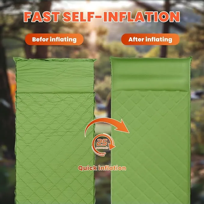 3.2" Ultra Thick Self Inflating Sleeping Pad, Fast Inflating Camping Mattress with Memory Foam, Camping Mat with Pillow & Pump Sack, 4 Season Insulated Sleeping Pad for Camping, Tent