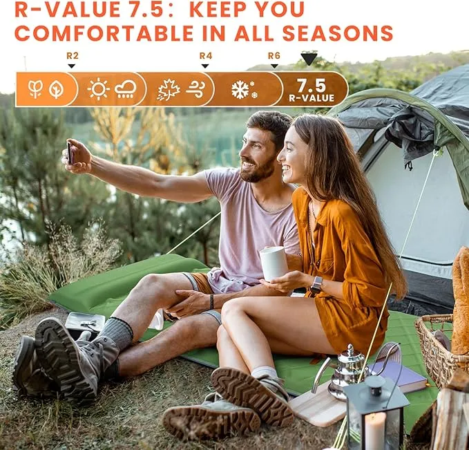 3.2" Ultra Thick Self Inflating Sleeping Pad, Fast Inflating Camping Mattress with Memory Foam, Camping Mat with Pillow & Pump Sack, 4 Season Insulated Sleeping Pad for Camping, Tent