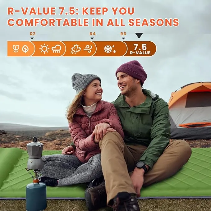 3.2" Ultra Thick Self Inflating Sleeping Pad, Fast Inflating Camping Mattress with Memory Foam, Camping Mat with Pillow & Pump Sack, 4 Season Insulated Sleeping Pad for Camping, Tent
