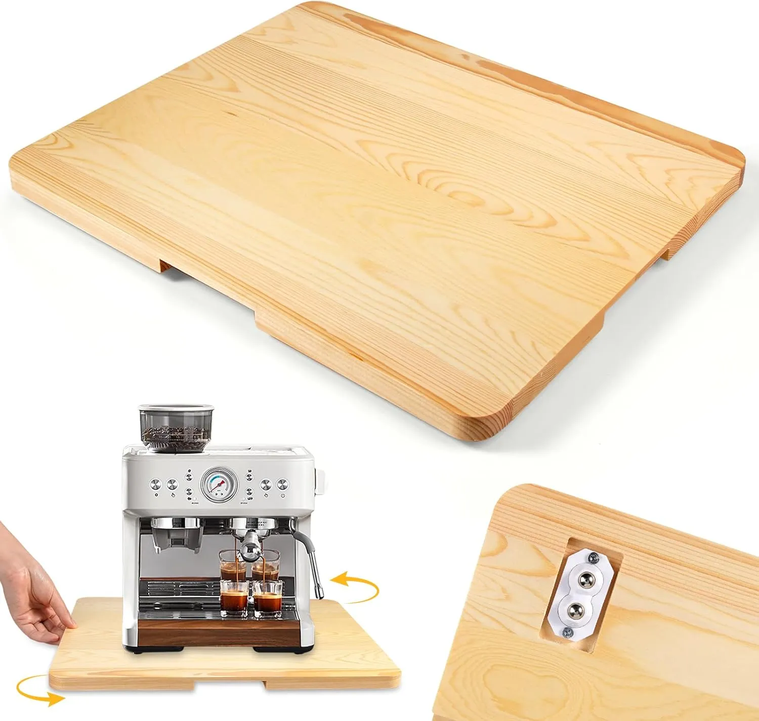 360° Appliance Sliding Tray for Coffee Maker, Bamboo Rolling Tray with Universal Wheels, Heavy Duty Countertop Slider Mat for Kitchen Appliances, 13” x 16”