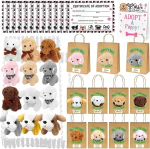 38 Pcs Adopt a Puppy Party Favors Include 12 Pcs Mini Stuffed Dogs 12 Pcs Kraft Paper Gift Bags 12 Pcs Adopt Cards 1 Adopt Sign 1 Fence for Adopt a Dog Party Favor Supplies Pet Birthday Gifts