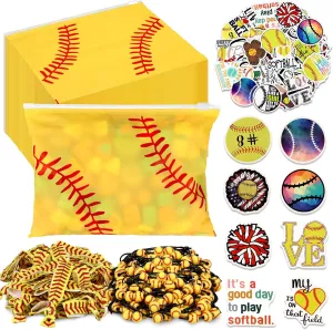 390 Pcs Softball Party Favors Softball Team Gifts for Women Include 30 Goodie Makeup Bags 30 Bracelet 30 Hair Ties 300 Sticker for Sports Lovers Birthday Party Decoration