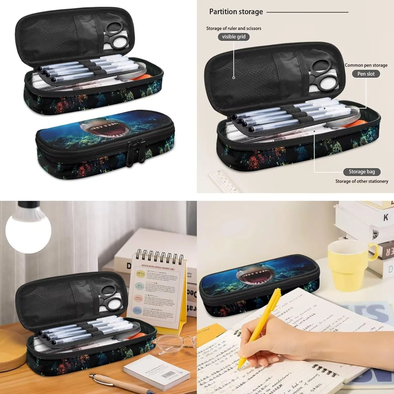 3D Shark Backpack with Waterproof Lunch Box Kit Pencil Case for Kids School Book Bag Set of 3, Lightweight Back to School Gift
