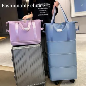 3Layer Rolling Duffel Bag with Wheels Foldable Travel Luggage Bag with 4 Detachable Swivel Wheels (Light purple)