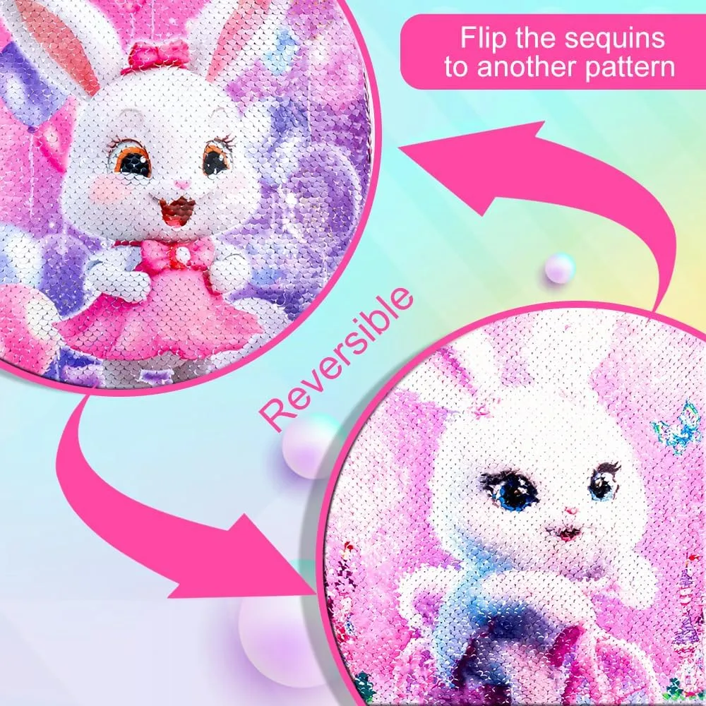 3PCS Rolling Backpack for Girls, Kids Roller School Backpack with Wheels, Bunny Wheeled Bookbag for Elementary Preschool Kindergarten(Pink)