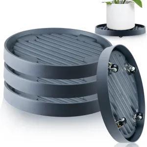 4 Packs 11 Inch Large Plant Caddy with Hidden Wheels Rolling Plant Stands Plant Dolly with Wheels Heavy Duty Plant Saucer with Wheels Plastic Plant Roller Base with 4 Invisible Casters for Indoor