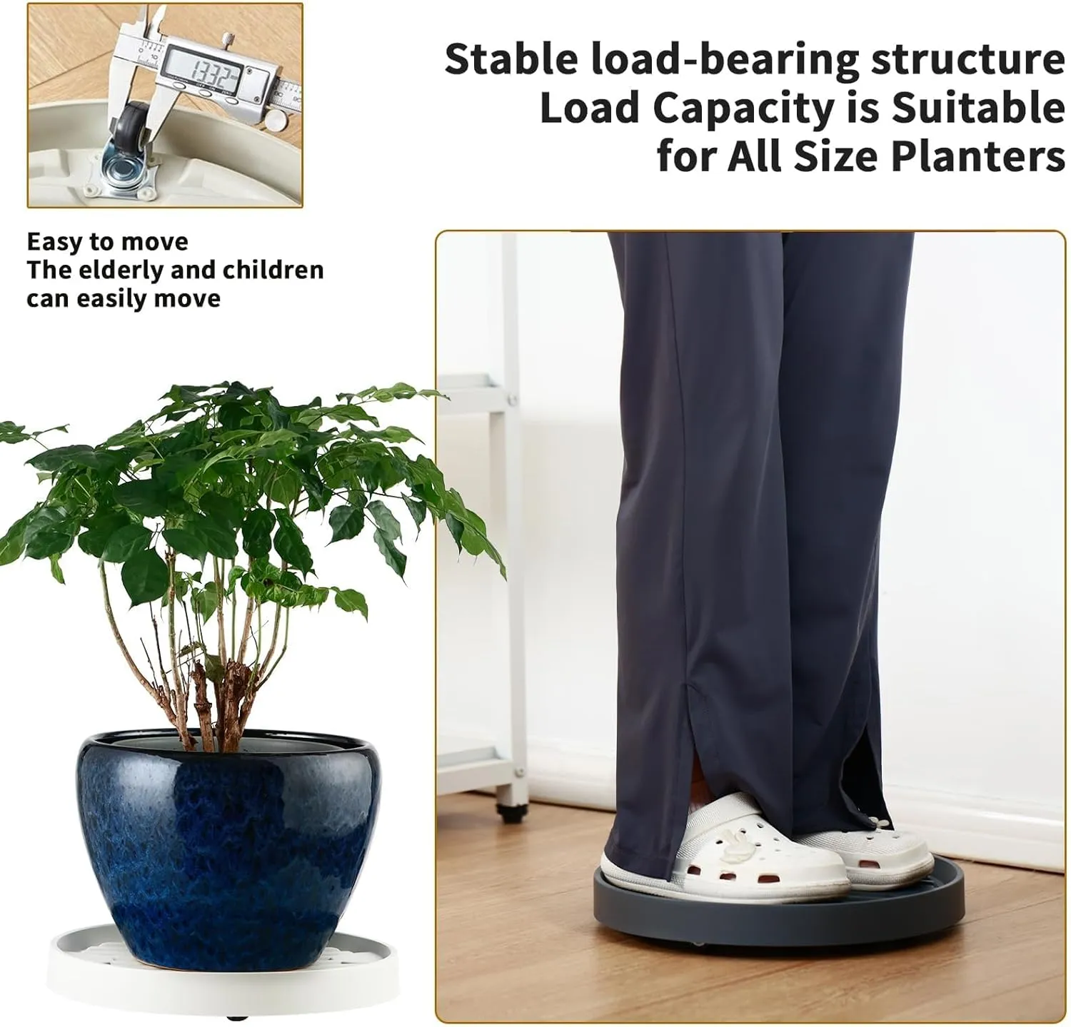 4 Packs 11 Inch Large Plant Caddy with Hidden Wheels Rolling Plant Stands Plant Dolly with Wheels Heavy Duty Plant Saucer with Wheels Plastic Plant Roller Base with 4 Invisible Casters for Indoor