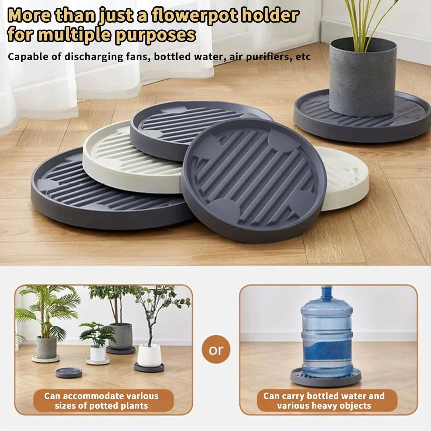 4 Packs 11 Inch Large Plant Caddy with Hidden Wheels Rolling Plant Stands Plant Dolly with Wheels Heavy Duty Plant Saucer with Wheels Plastic Plant Roller Base with 4 Invisible Casters for Indoor