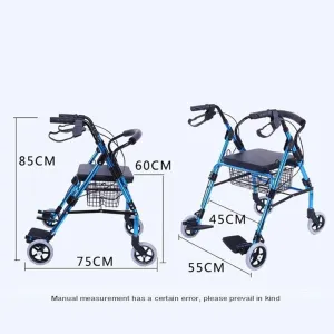 4 Wheeled with Basket Rollator with Backrest Seat and Bag Elderly Standard Walker and Walking Frame Double The Comfort