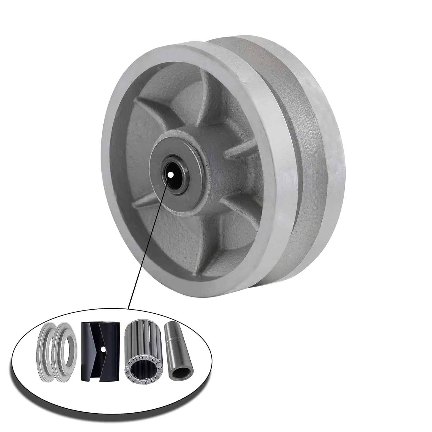 4""x 2"" V-Groove wheel - cast Iron wheel,Capacity up to 1600 Lb. Use for Slide Gate,Rolling Door with V-Track（2 Silver wheel）, Inches