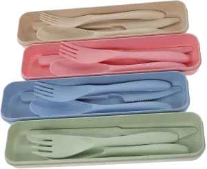 4sets Travel Utensils Set Portable Straw Tableware Kit with Case Reusable Utensils for to Clean Lightweight and Safe Dining