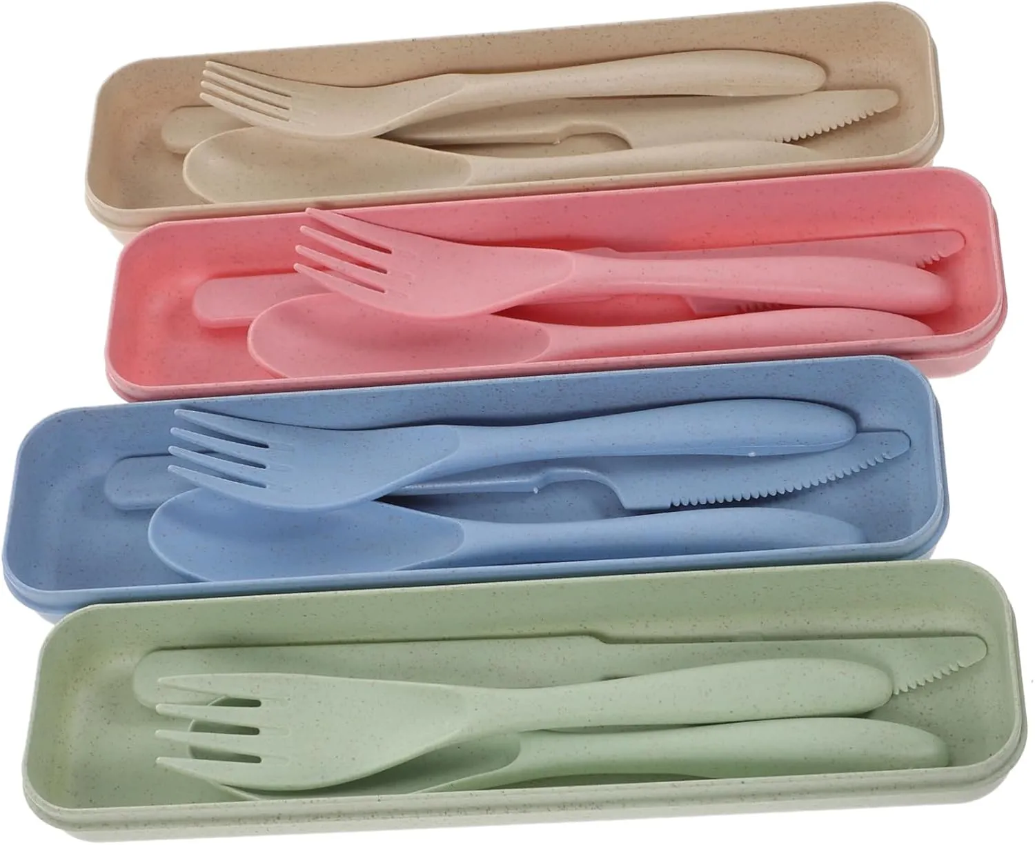 4sets Travel Utensils Set Portable Straw Tableware Kit with Case Reusable Utensils for to Clean Lightweight and Safe Dining