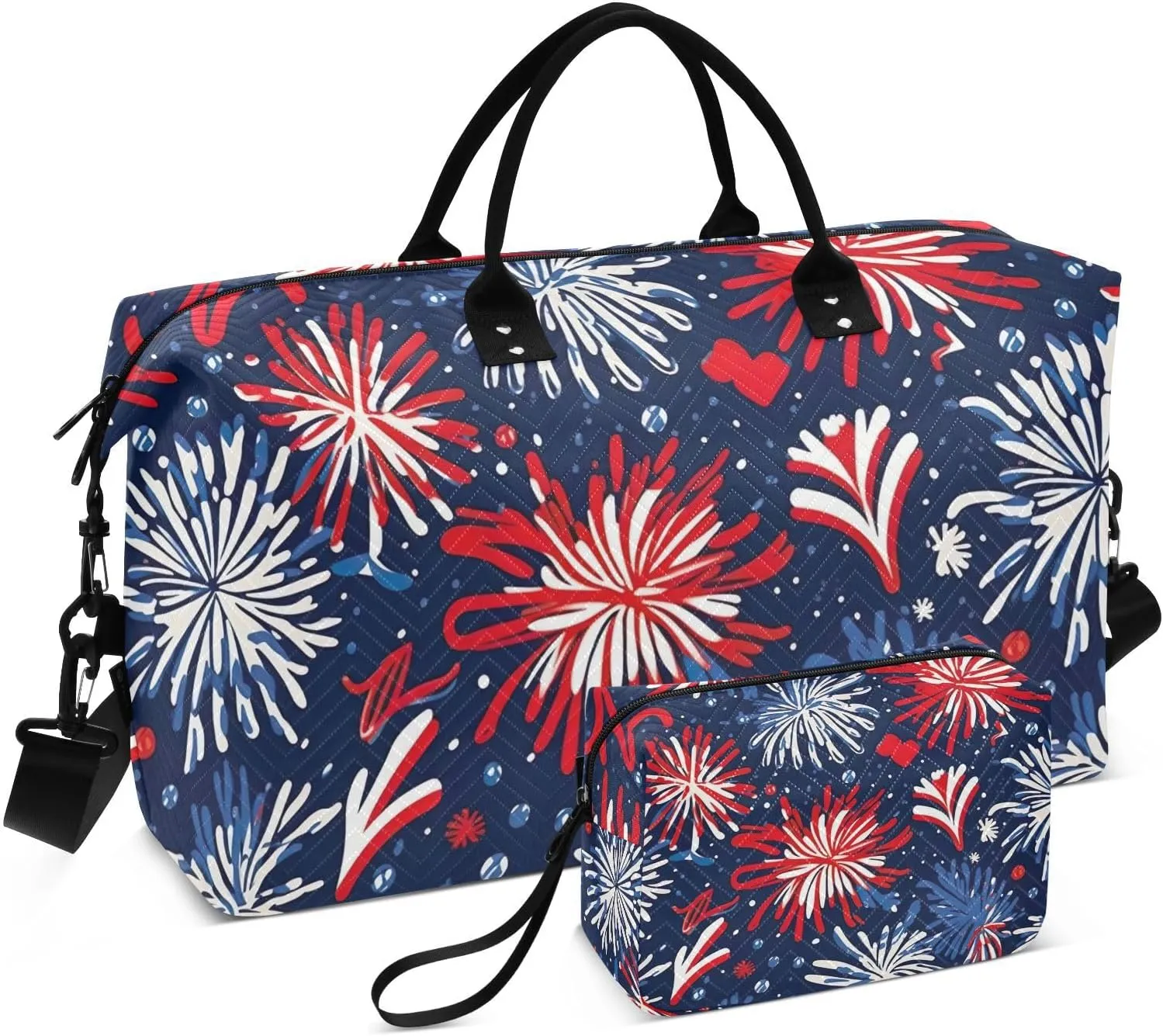 4th Of July Firework Travel Duffel Bag with Toiletry Bag Weekender Bag for Carry on Sports Gym Bag for Overnight Weekend