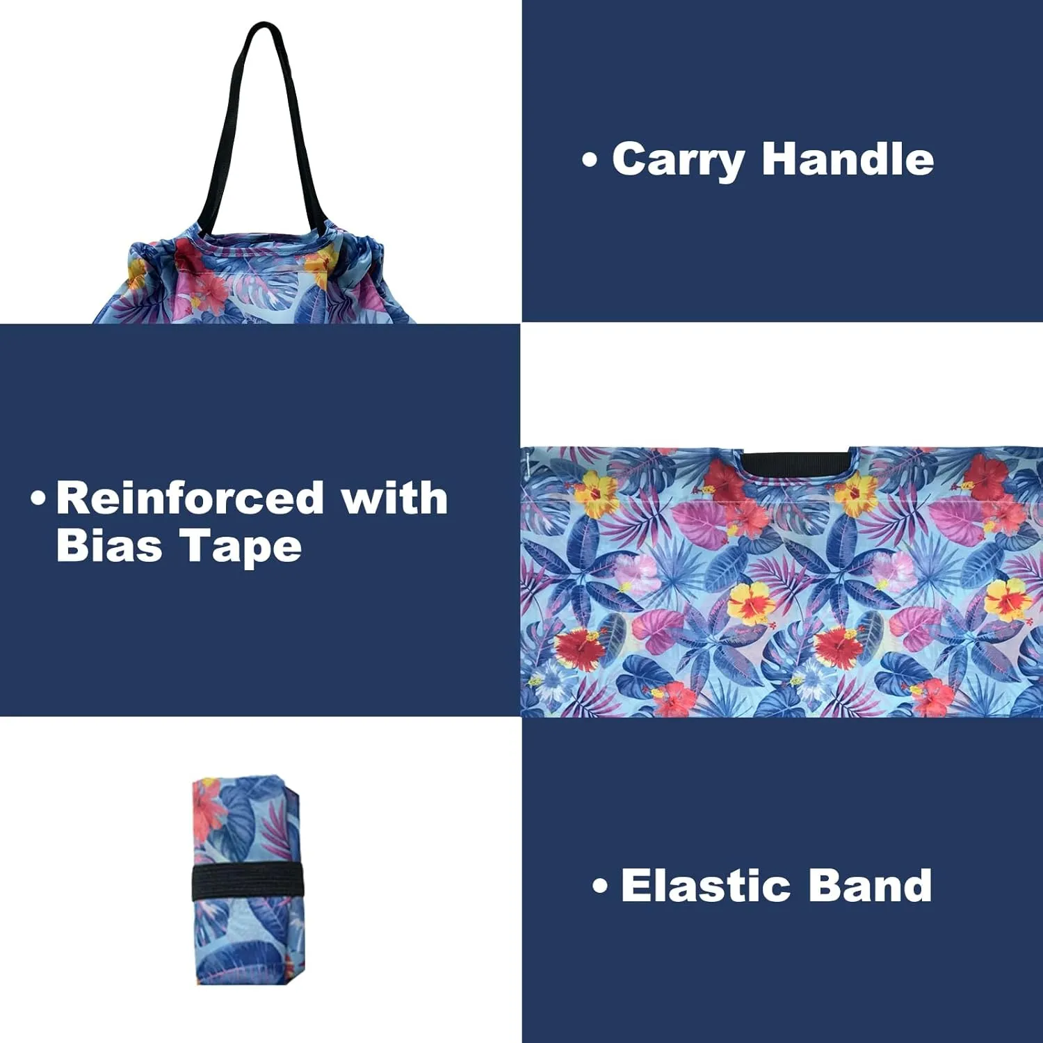 5 Pack Drawstring Foldable Shopping Nylon Bags Blue Tropical HRS03