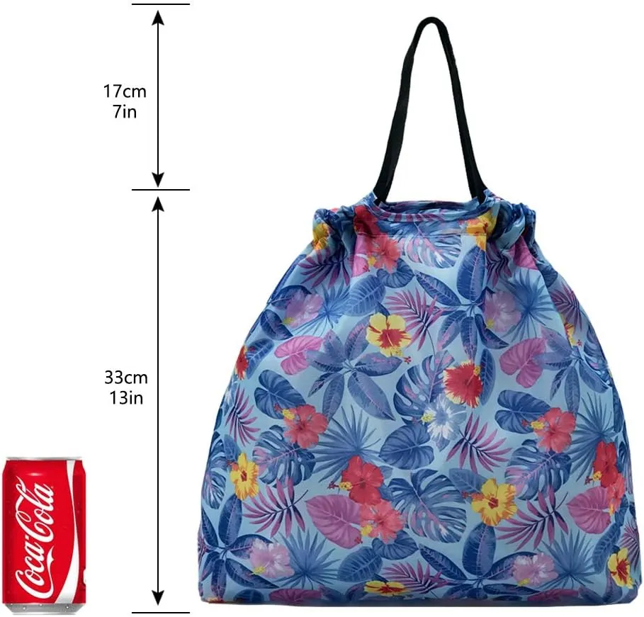 5 Pack Drawstring Foldable Shopping Nylon Bags Blue Tropical HRS03
