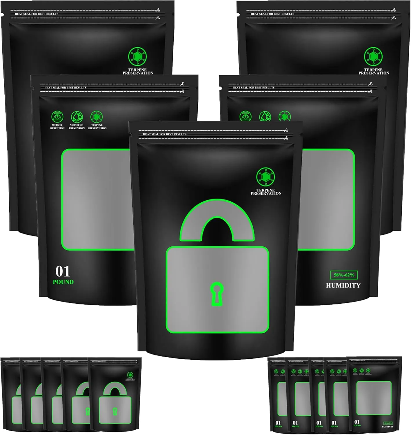 5 PCS 1 Pound Storage Terp Bags Bags,Lock & Seal Storage & Curing Bags Heat Sealable Humidity Bags (16 Ounce, 1 lb).