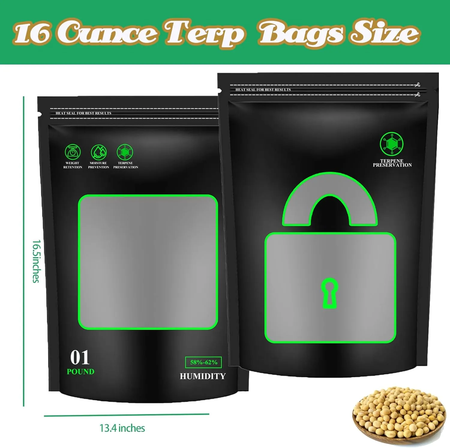 5 PCS 1 Pound Storage Terp Bags Bags,Lock & Seal Storage & Curing Bags Heat Sealable Humidity Bags (16 Ounce, 1 lb).